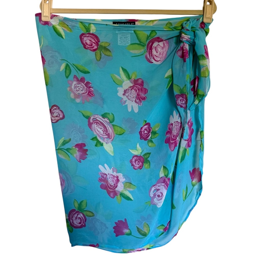 Anne Cole Saks 5th Avenue‎ Floral Wrap Sarong Coverup Size OS Blue Pink
